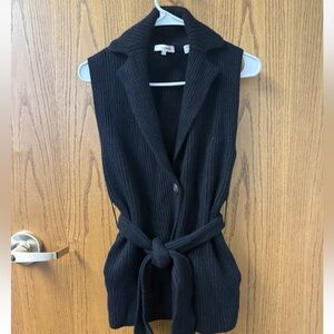 Vince Women's Ribbed Belted Sweater Vest Wool And Cashmere Blend Small